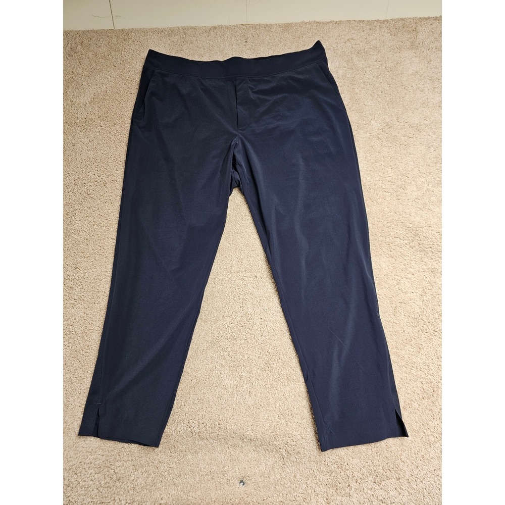 Athleta Brooklyn Ankle Pant Navy Blue Ribbed Side Panels Sz 18 athleisure travel